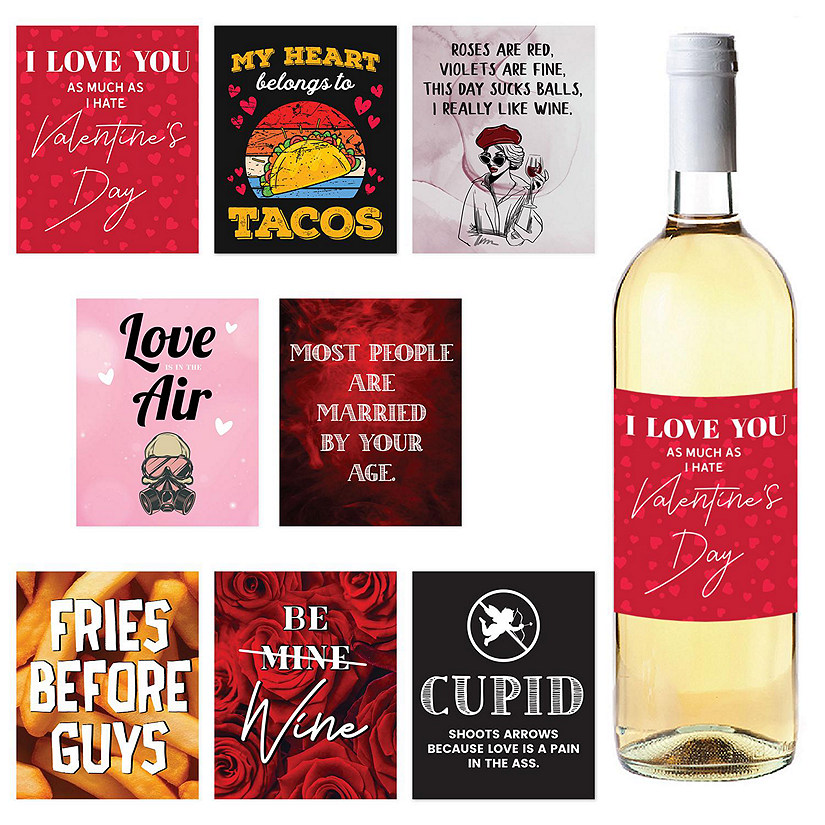 16 PCS Anti-Valentines Funny Wine Labels Image