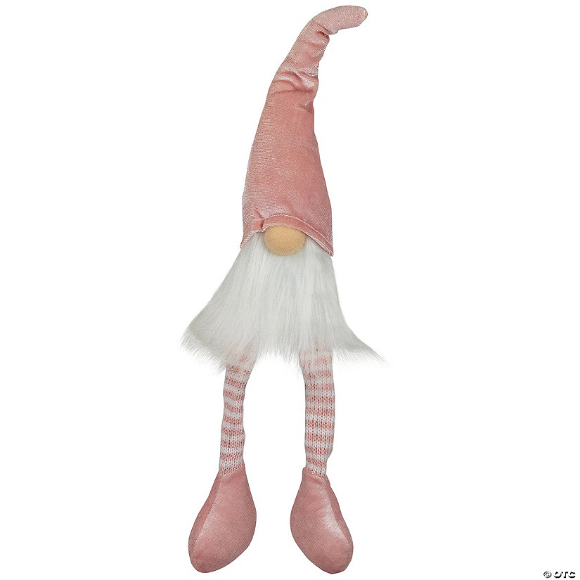 16" Pink and White Sitting Spring Gnome Figure Image