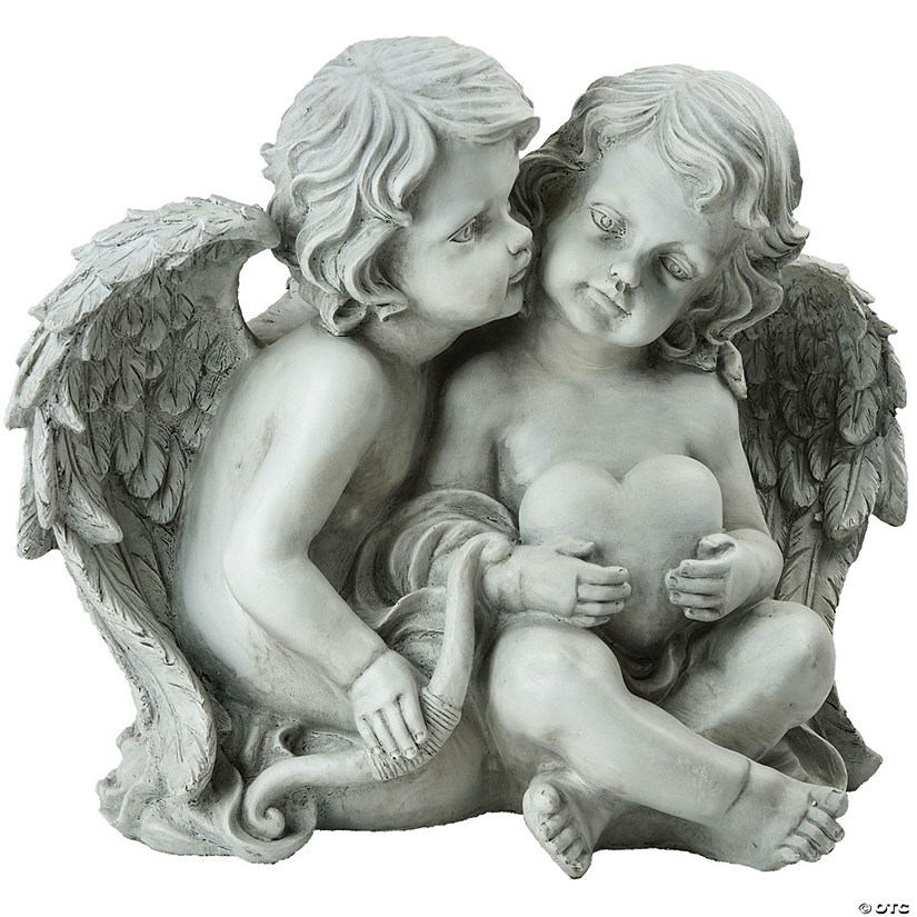 16" Sitting Cherub Angels with Bow and Heart Outdoor Garden Statue Image