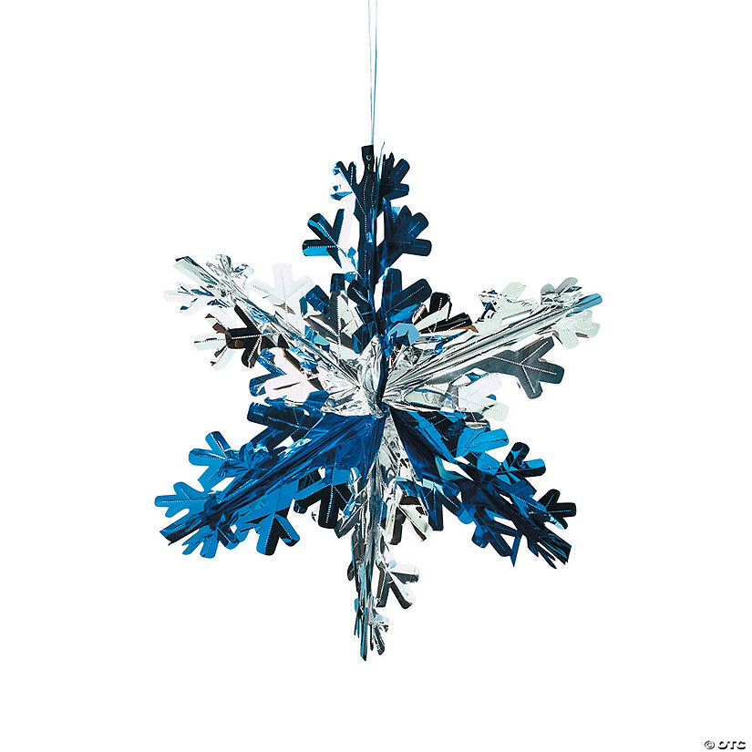 16" Snowflake Blue & Silver Foil Hanging Decorations - 12 Pc. Image