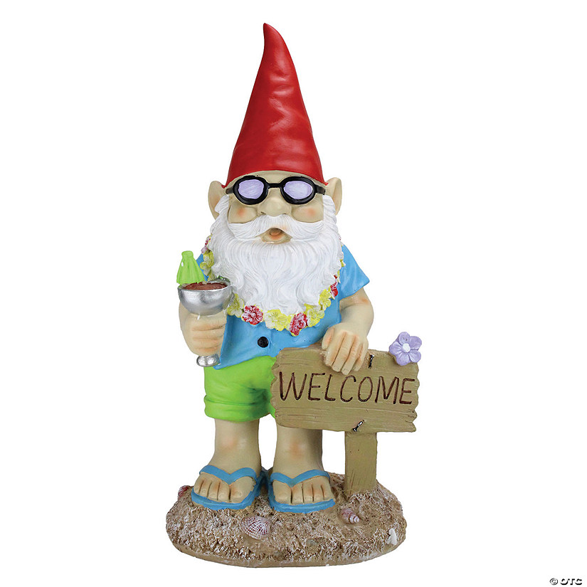16" Summer Time "Welcome" Gnome Outdoor Garden Statue Image