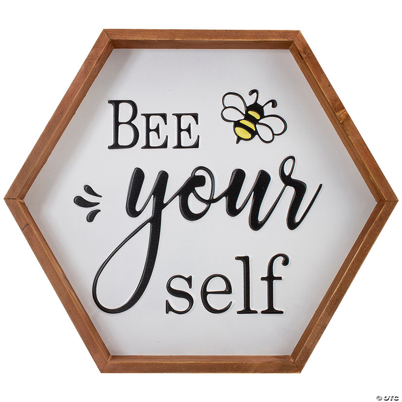 16" Wooden Framed "Bee Yourself" Metal Sign Spring Wall or Tabletop Decor Image