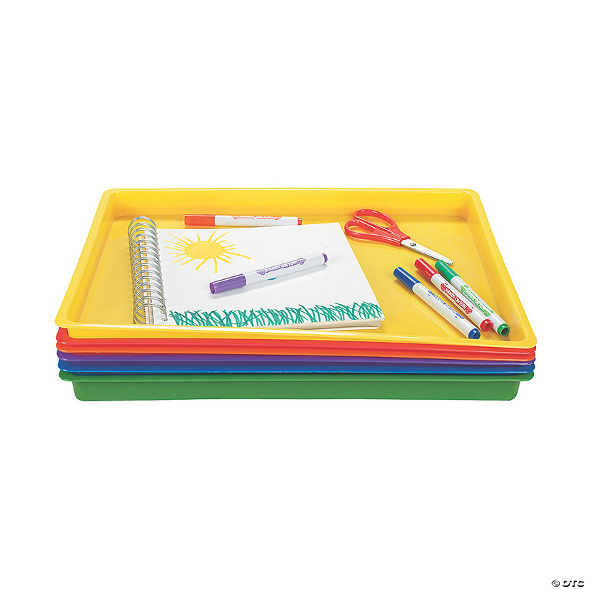 16" x 1" Easy Clean Colorful Flat Plastic Art  Trays - 6 Pc. Image