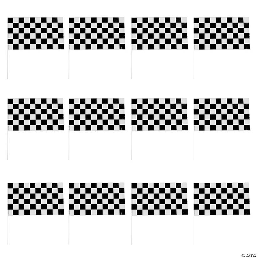 16" x 11" Medium Plastic Black &amp; White Checkered Racing Flags - 12 Pc. Image