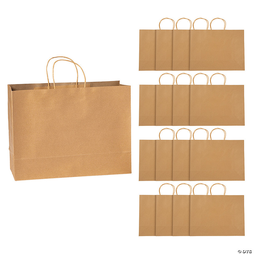 16" x 12" Large Kraft Paper Shopper Bags - 12 Pc. Image