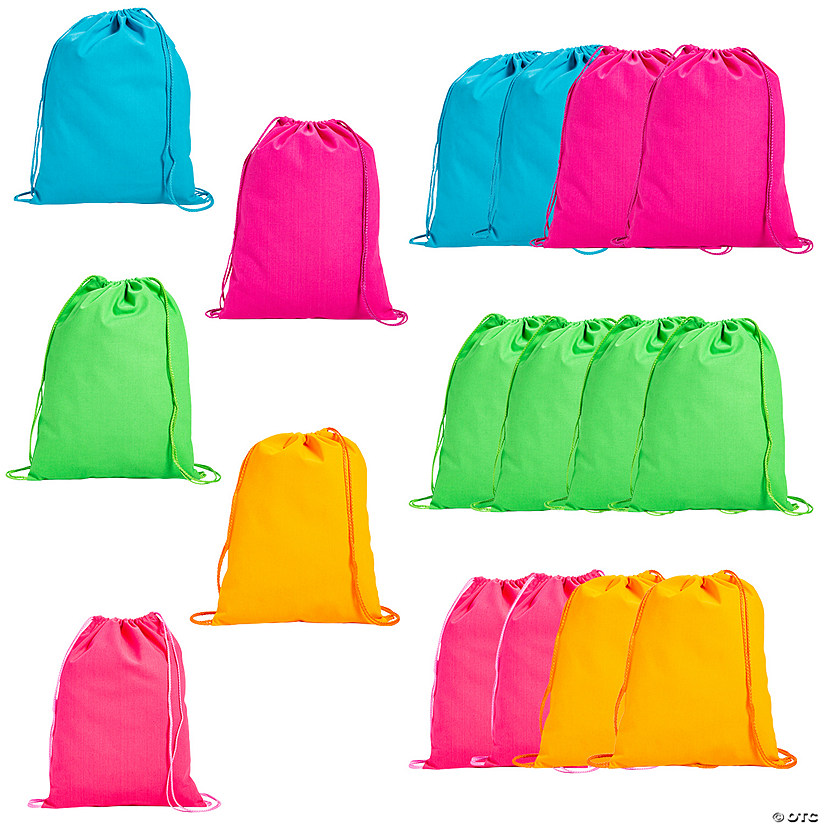 16" x 17 1/2"  Neon Canvas Drawstring Bags - 12 Pc. Image