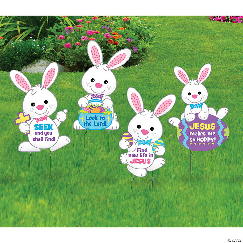 16" x 23-1/2" Religious Easter Bunny Yard Signs - 4 Pc. Image