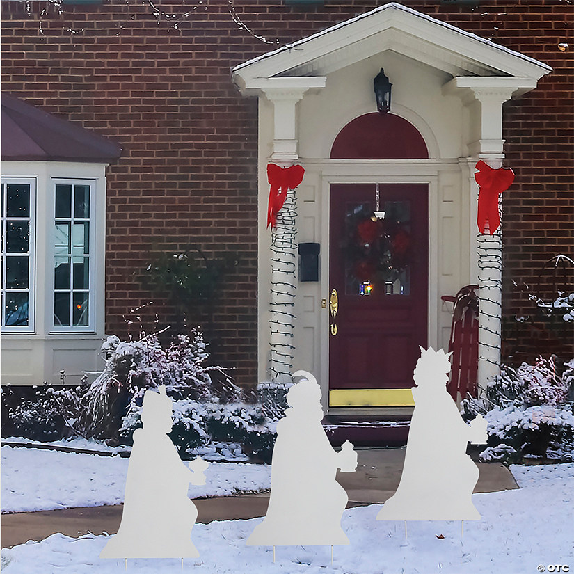 16" x 25" White Metal Wise Men Nativity Yard Stake Decorations - 3 Pc. Image