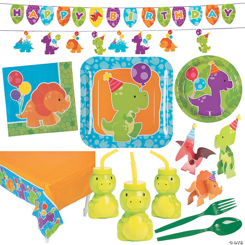 163 Pc. Little Dino Party Tableware Kit for 24 Guests Image