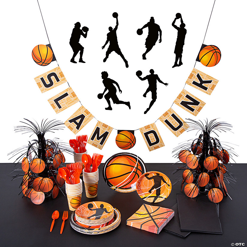 164 Pc. Basketball Party Tableware Kit for 24 Guests Image