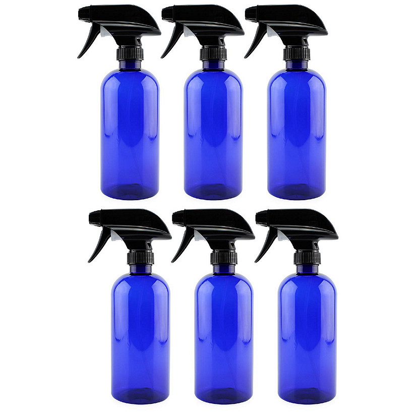 16oz Cobalt Blue Plastic Spray Bottles w/Heavy Duty Mist & Stream Sprayers and Chalkboard Labels (6-pack) Pet #1 BPA-Free, Use for Aromatherapy, DIY