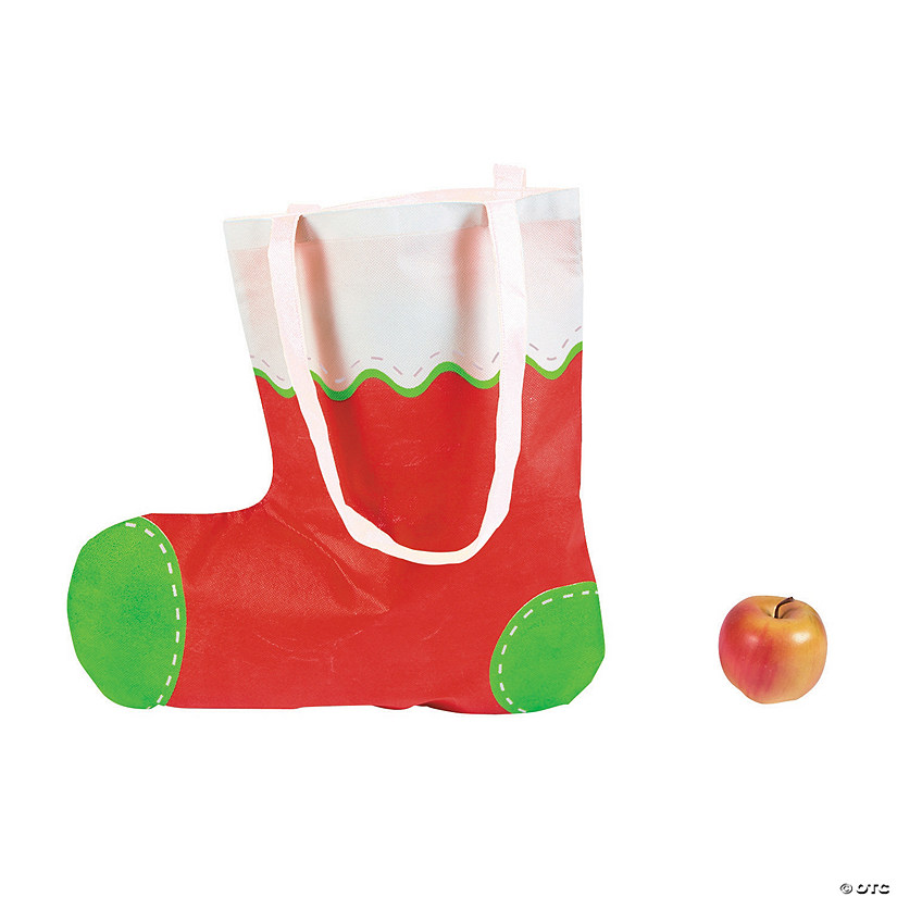 17 1/2" x 17" Large Christmas Stocking-Shaped Nonwoven Tote Bags - 12 Pc. Image