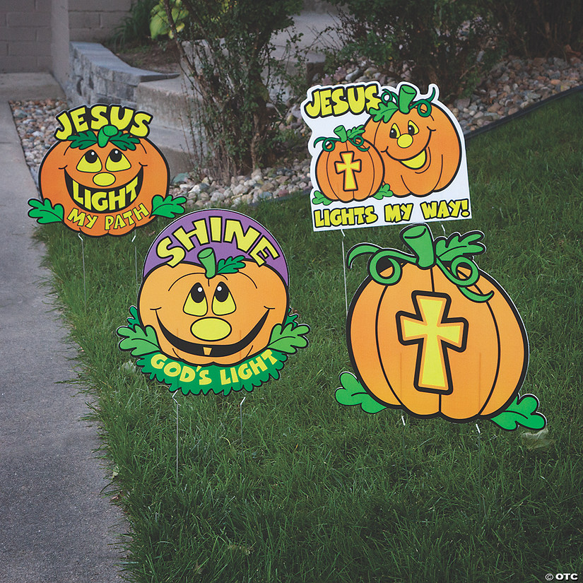 17" - 21" Christian Pumpkin Multicolor Plastic Yard Signs - 4 Pc. Image