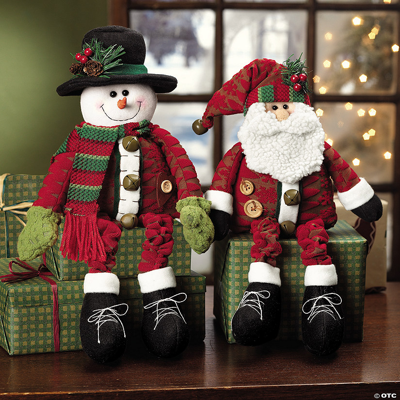 17" Dangle-Leg Santa & Snowman Christmas Decorations - 2 Pc. Image