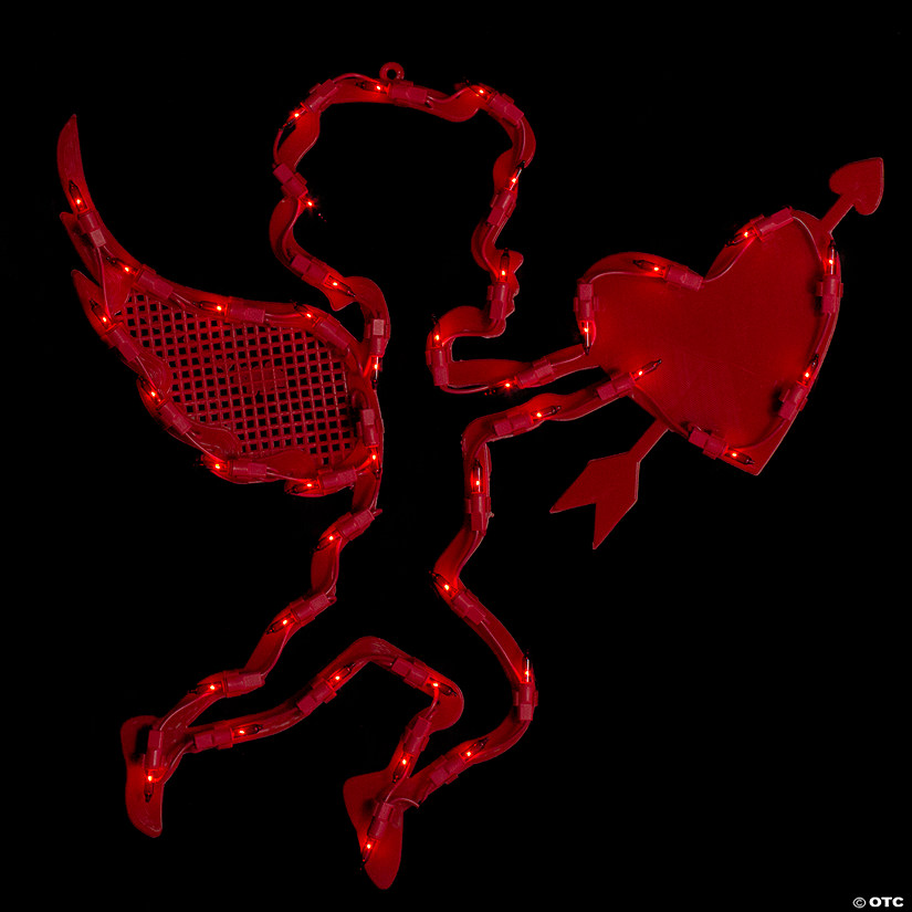 17" Lighted Red Cupid with Heart Valentine's Day Window Silhouette Decoration Image