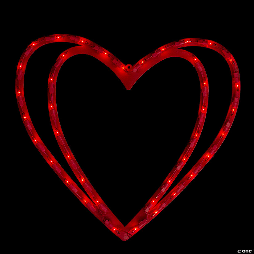 17" Pre-Lit Scarlet Red Double Heart Valentine's Day Window Silhouette Decoration Image