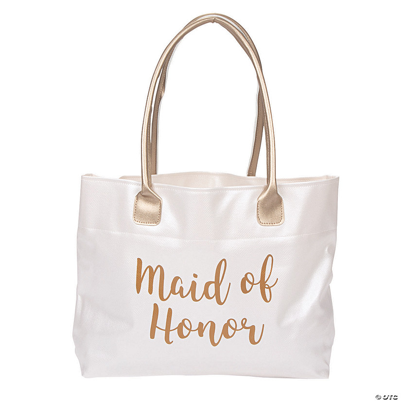 17" x 10 3/4" Large Lillian Rose&#8482; White & Gold Maid of Honor Vinyl Tote Bag Image