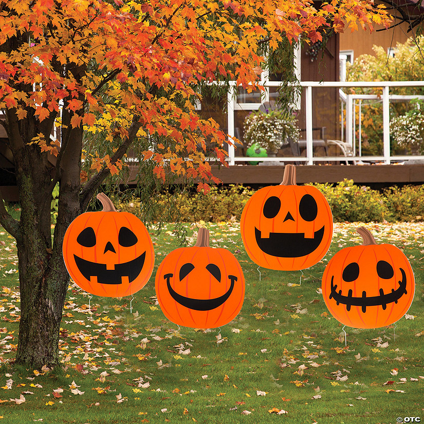 17" x 20" Halloween Jack-O&#8217;-Lantern Plastic Yard Signs - 4 Pc. Image