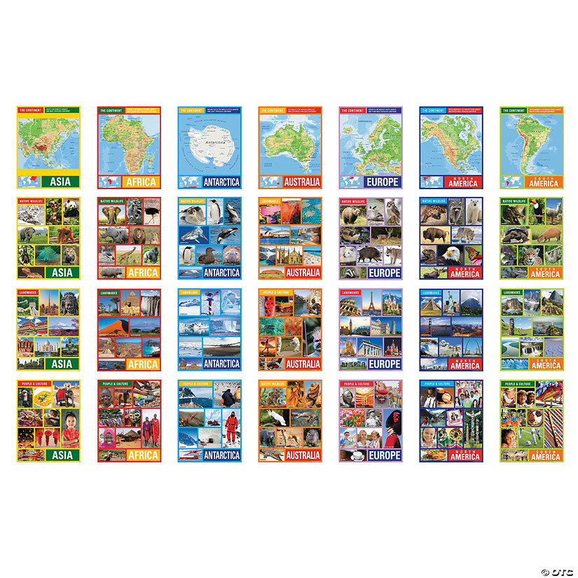 17" x 22" Earth's Seven Continents Learning Charts - 28 Pcs. Image