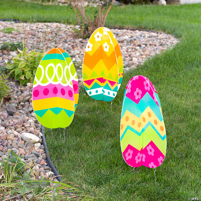 17" x 24" 3D Egg-Shaped Yard Stakes - 3 Pc. Image