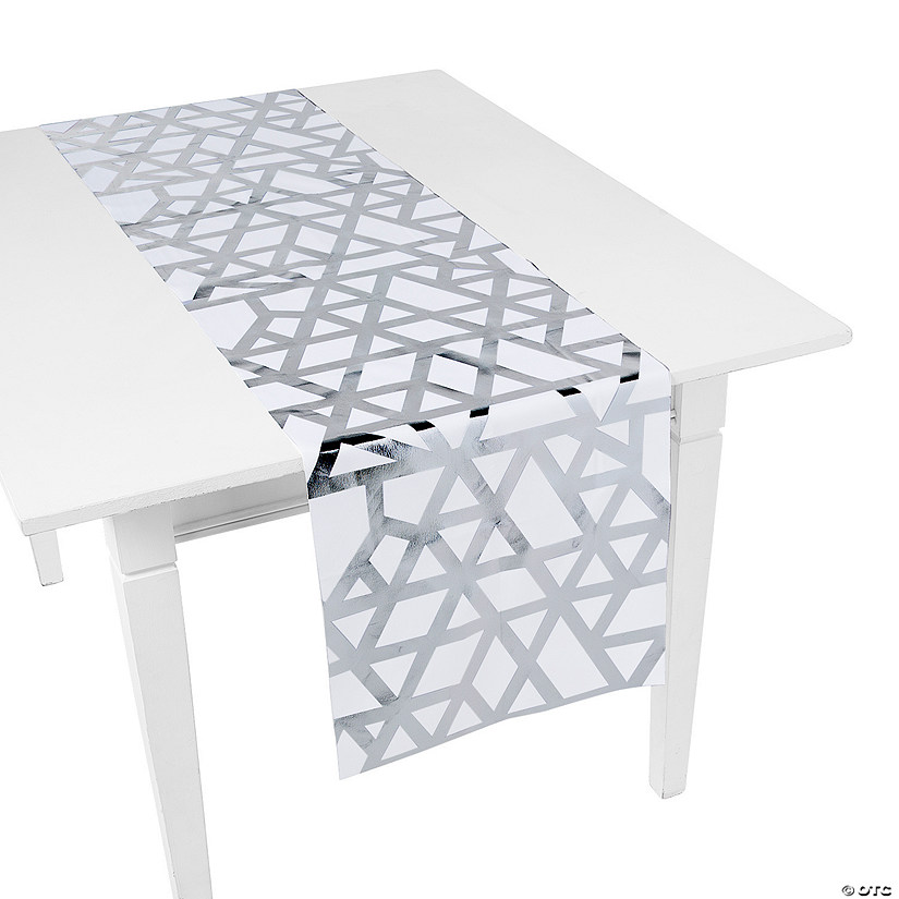 17" x 90" Geometric Pattern Silver Foil Polyester Table Runner Image