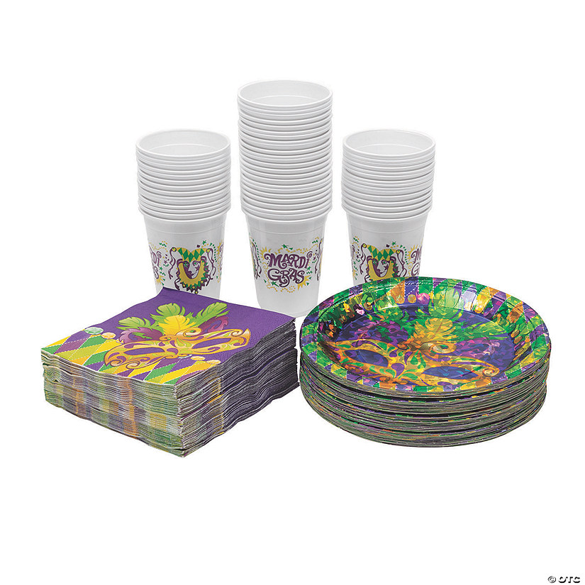 170 Pc. Bulk Mardi Gras Tableware Kit for 50 Guests Image