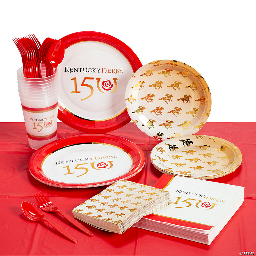 177 Pc. Kentucky Derby&#8482; 150th Anniversary Disposable Tableware Kit for 24 Guests Image