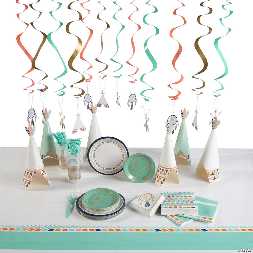 179 Pc. Tribal Boho Party Tableware Kit For 24 Guests Image