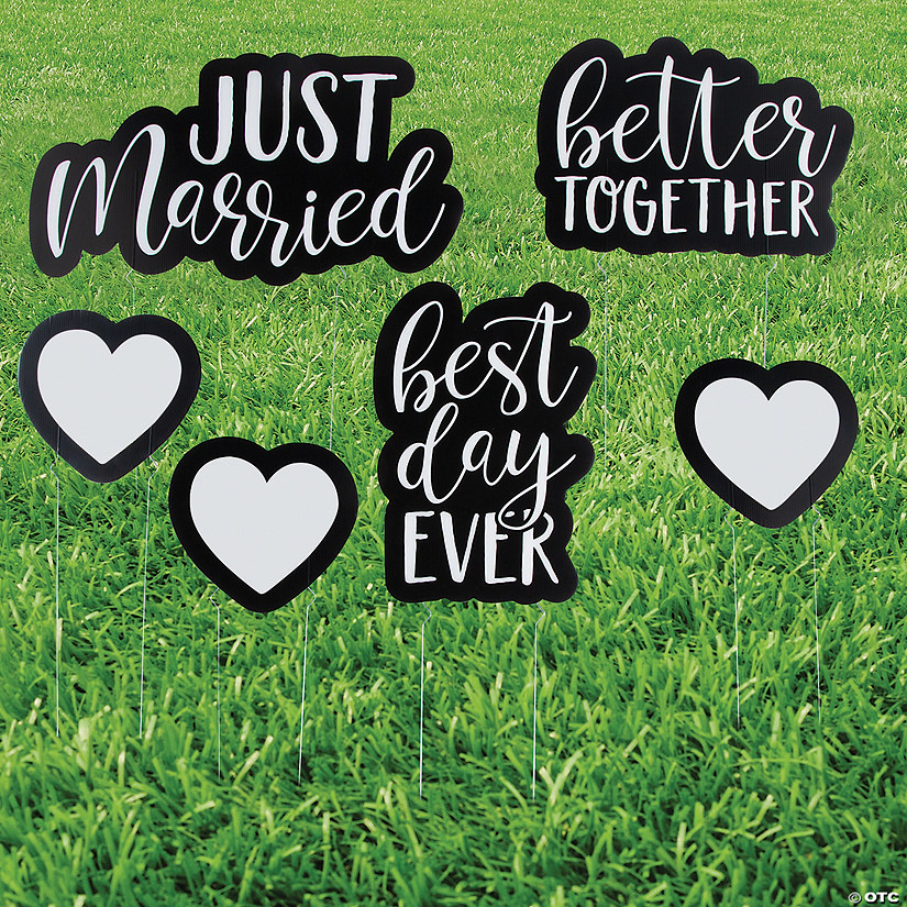 18 1/2" - 25 3/4"  Just Married Yard Sign Set - 6 Pc. Image