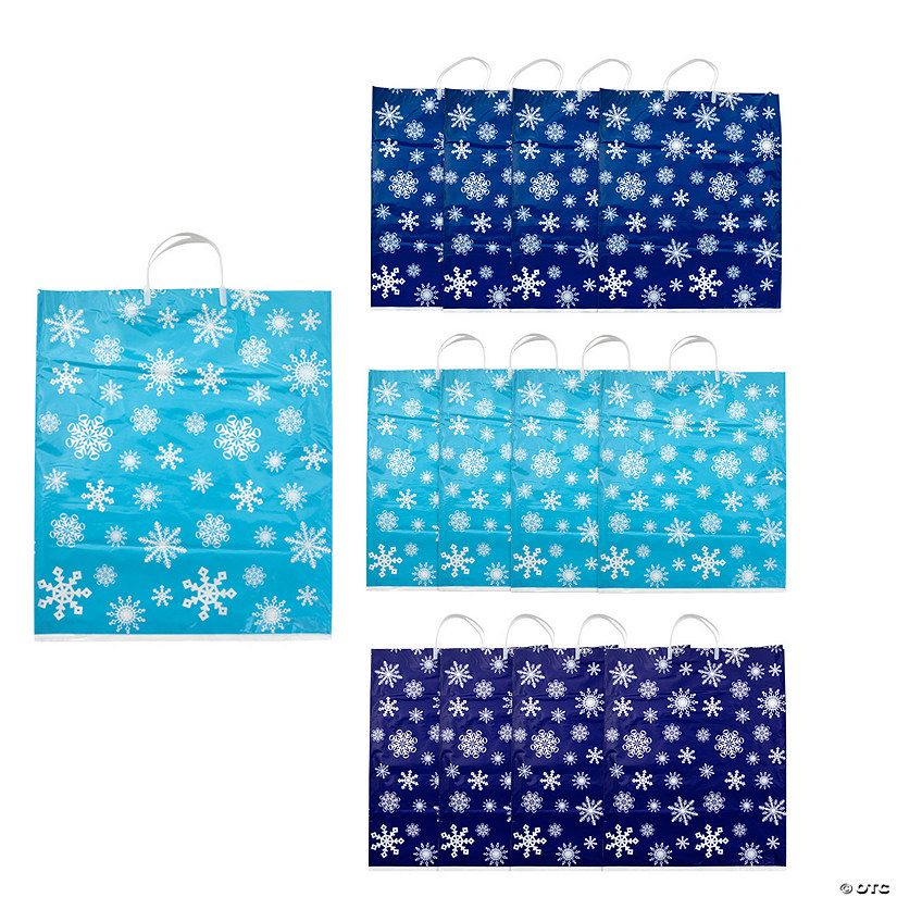 18 1/2" x 22 3/4" Jumbo Holiday Snowflake Patterned Plastic Treat Bags - 12 Pc. Image