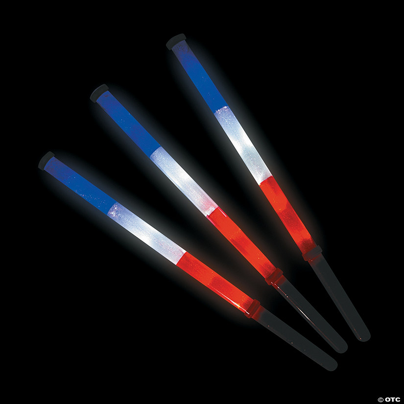 18 1/4" Patriotic Light-Up Flashing Red, White & Blue Plastic Batons - 6 Pc. Image