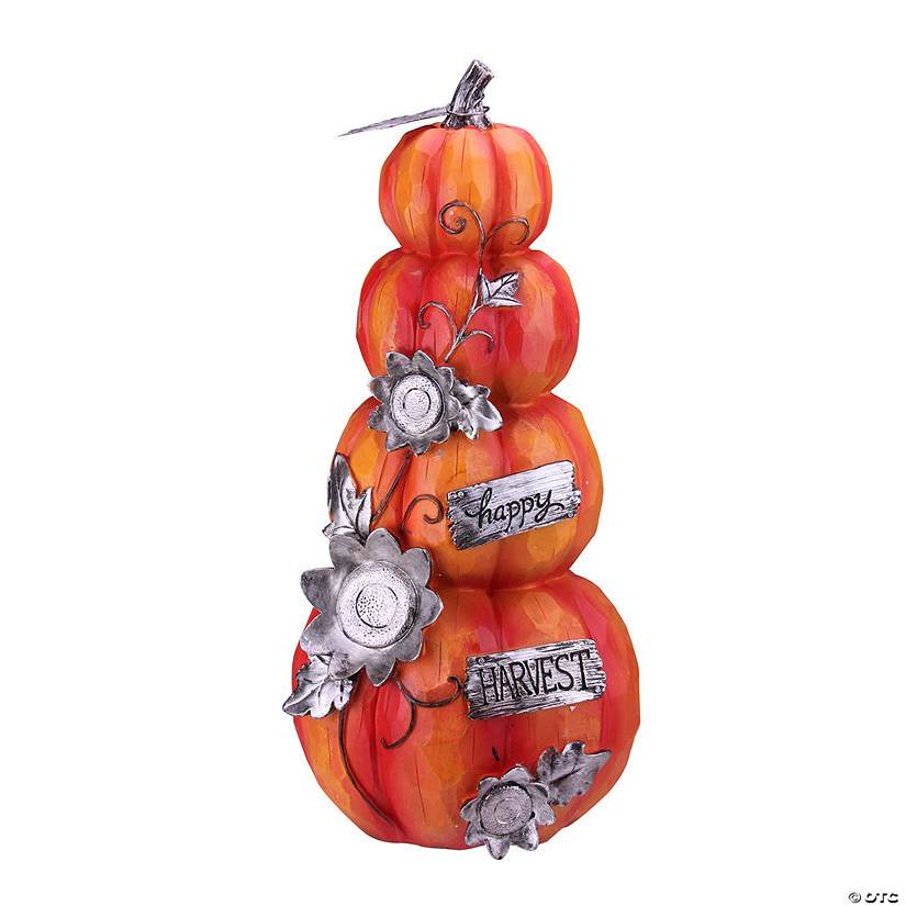 18.25" Stacked Pumpkins 'Happy Harvest' Fall Outdoor Decoration Image