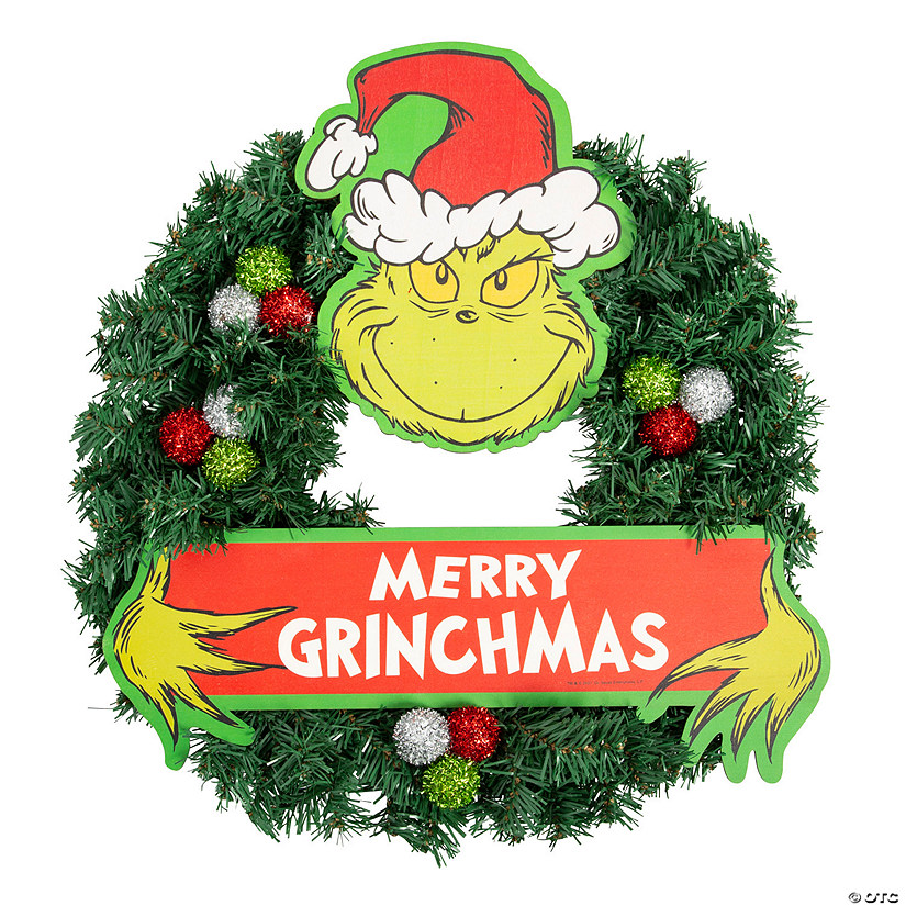 18" Dr. Seuss&#8482; The Grinch Merry Grinchmas Artificial Christmas Wreath Image