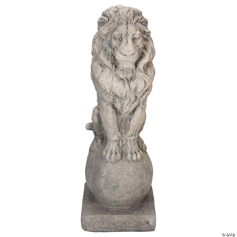 18" Lion Sitting on Ball Pedestal Outdoor Garden Statue Image