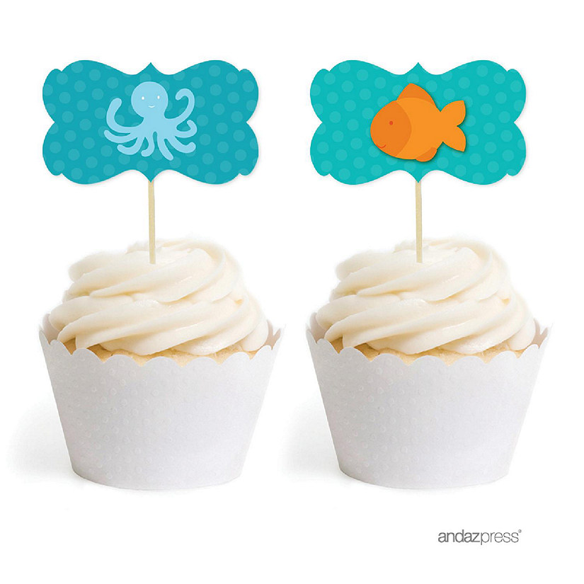 18 Nautical Fish Octopus Cupcake Toppers Image