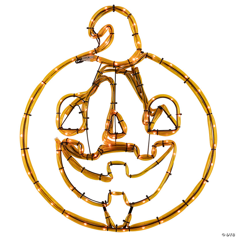 18" Orange Jack O Lantern 4 Function LED Lighted Halloween Window Silhouette Image