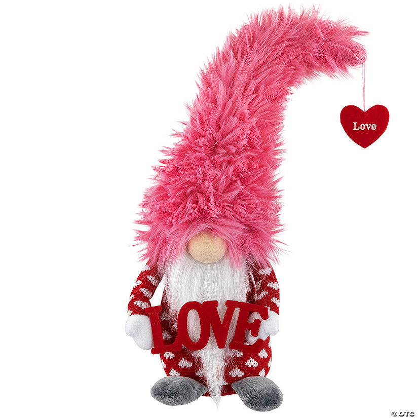 18" Pink and Red Fuzzy 'Love' Gnome Valentine's Day Figure Image