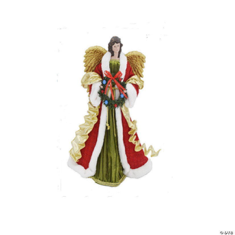 18" Red and Green Angel with Wreath Christmas Tree Topper  Unlit Image