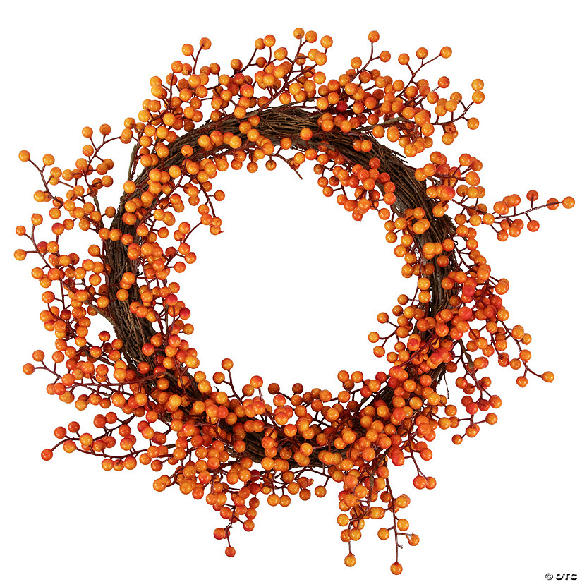 18" Red and Orange Berries Artifical Fall Harvest Twig Wreath  18-Inch  Unlit Image