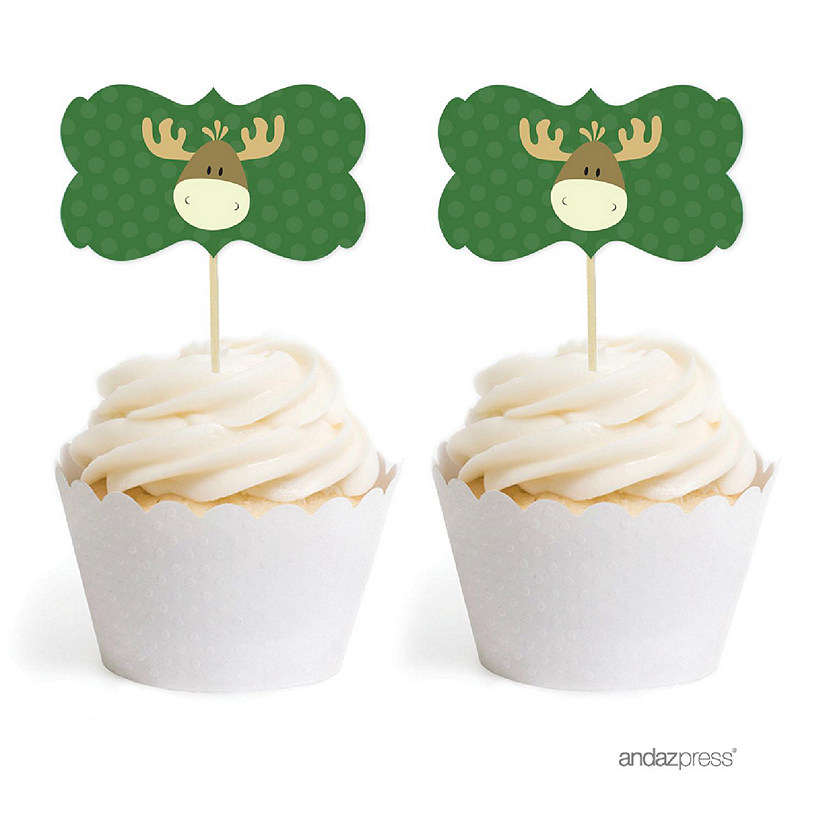 18 Rustic Woodland Moose Cupcake Toppers Image