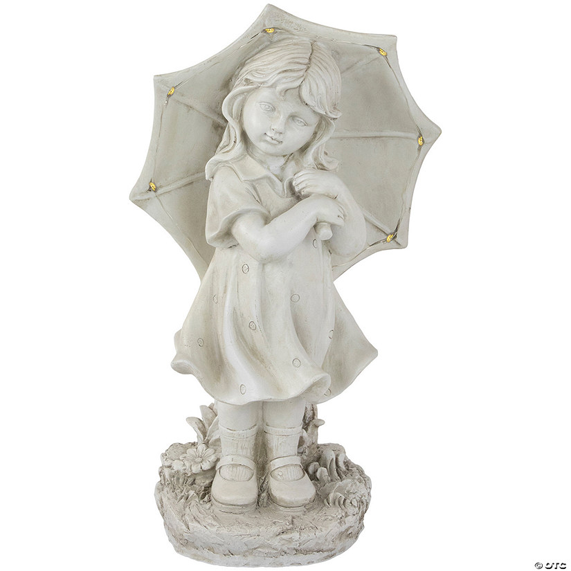 18" Solar LED Lighted Girl with Umbrella Outdoor Garden Statue Image