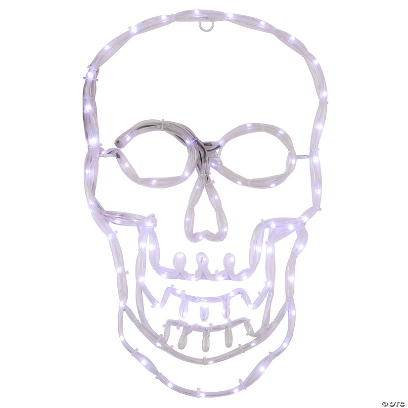 18" White Skull 4 Function LED Lighted Halloween Window Silhouette Image