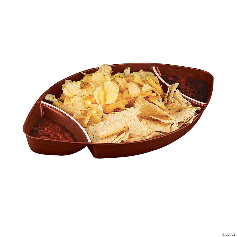 18" x 10 1/2" Football-Shaped 2-Dip Brown Plastic Serving Tray Image
