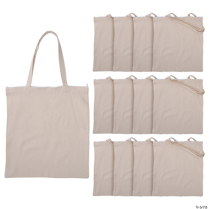 18" x 20" Bulk 12 Pc. Large Plain Canvas Zipper Tote Bags Image