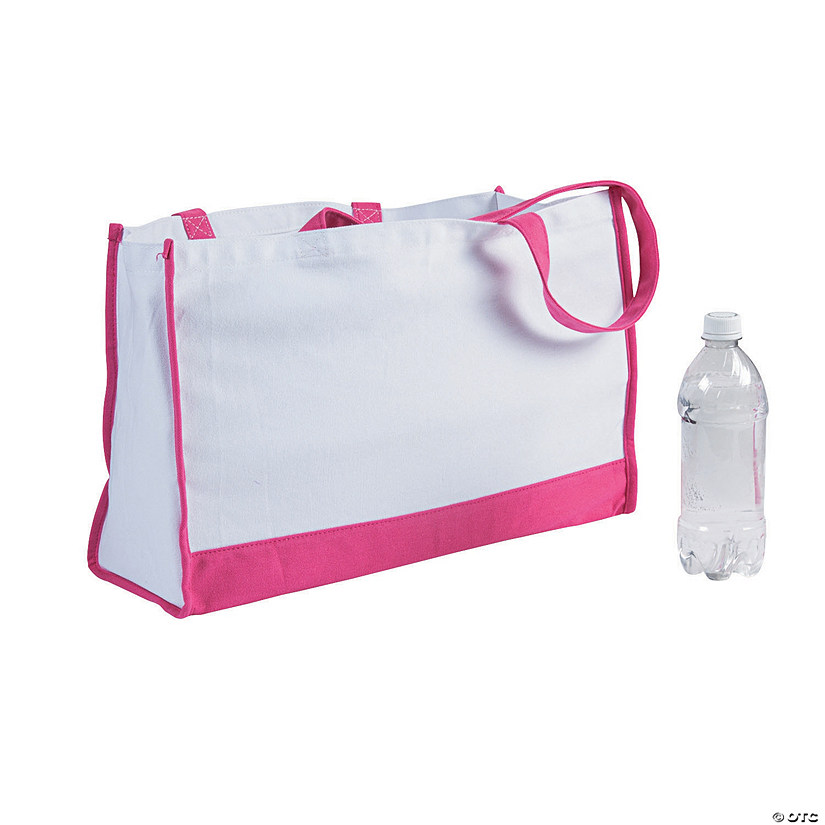 18" x 7" x 12" Large Pink Trim Rectangular Cotton Tote Bag Image