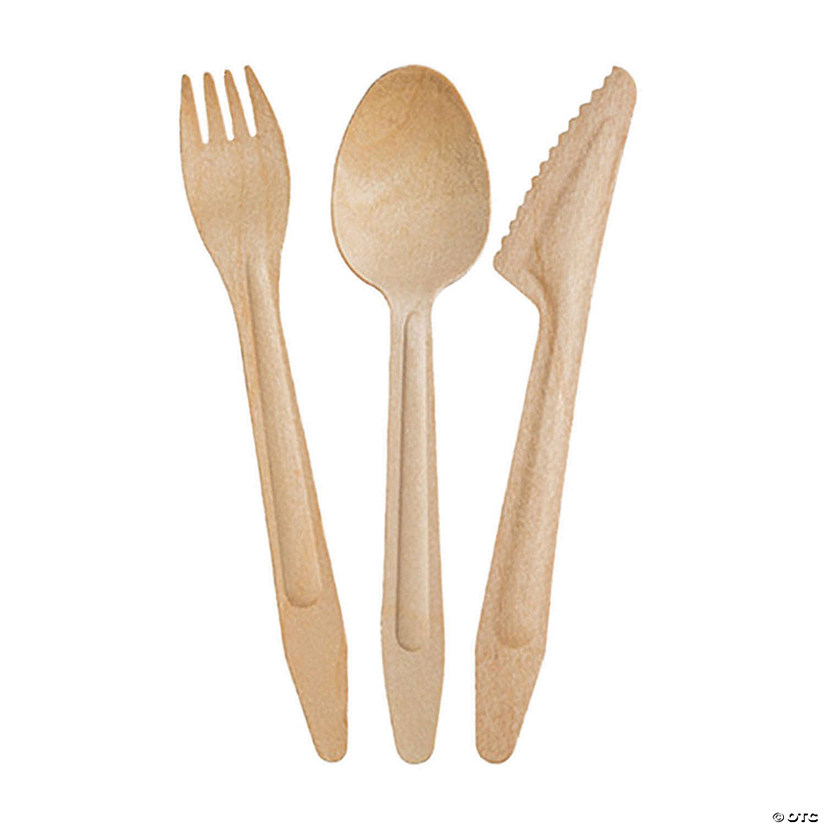 1800 Pc. Natural Birch Eco Friendly Disposable Wooden Cutlery Set - Spoons, Forks and Knives (600 Guests) Image