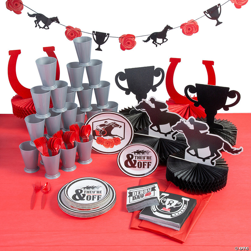 186 Pc. Derby Party Tableware Kit for 24 Guests Image