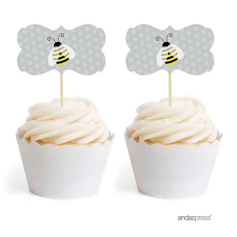 18PK Honey Bee Bumblebee Cupcake Toppers Image