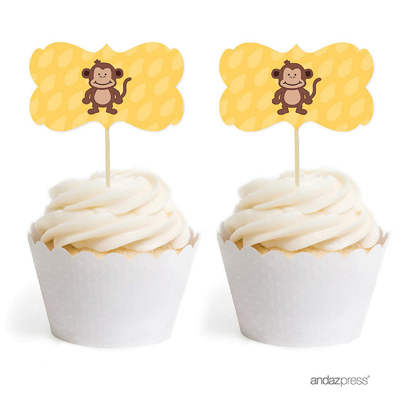 18PK Jungle Safari Monkey Cupcake Topper Image
