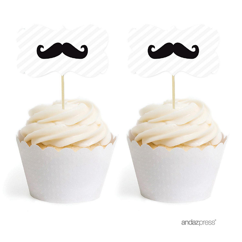 18PK Mustache Black Cupcake Toppers Image